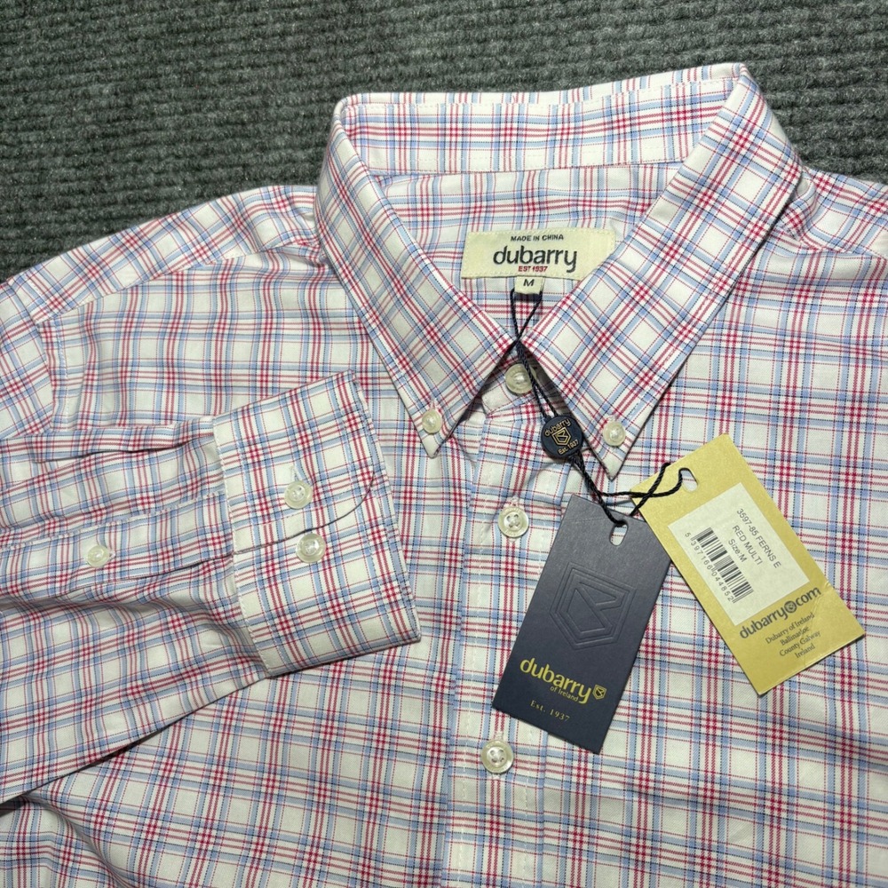 Dubarry of Ireland Ferns E Mens Red Multi Plaid Cotton Button Down Shirt Size M